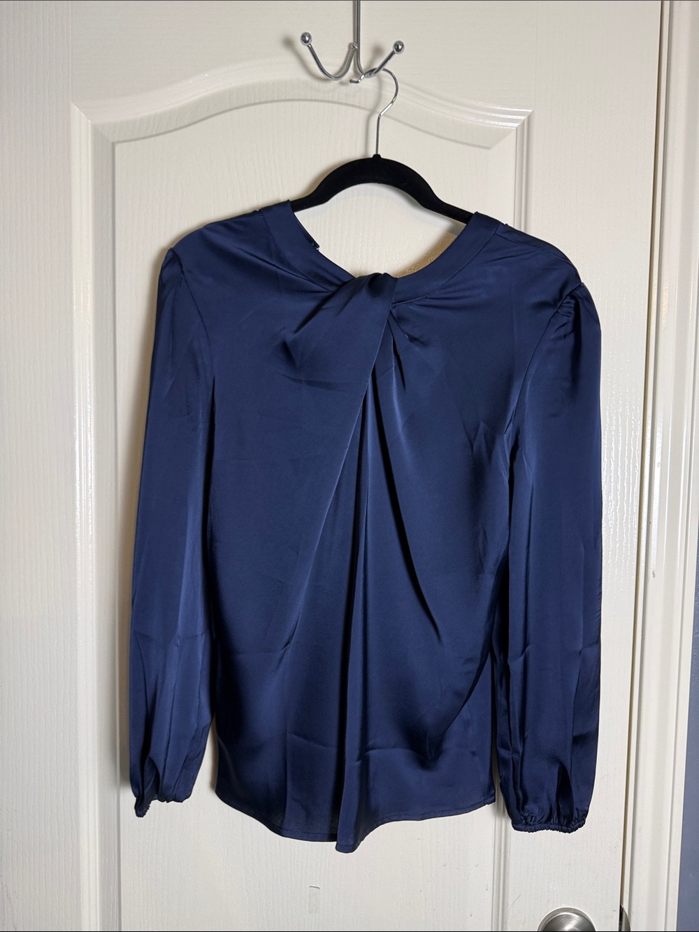 GRACE KARIN Women's Long Sleeve Satin Blouse in Navy Blue